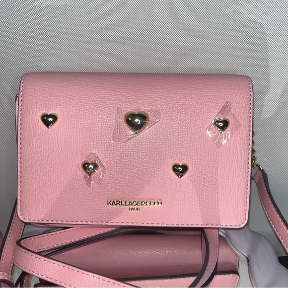 NWT Karl Lagerfeld Paris Pink Hearts Crossbody Bag $168 retail - Picture 4 of 6